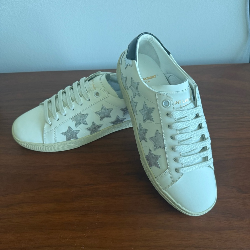 Yves Saint Laurent Metallic Stars Leather Sneakers - NEW
